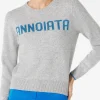Maglia da donna grigia con scritta Annoiata in lurex