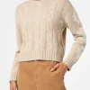 Maglia da donna intrecciata a collo alto con strass fiocco di neve