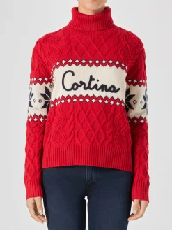 Maglia da donna mezzo collo alto con scritta Cortina