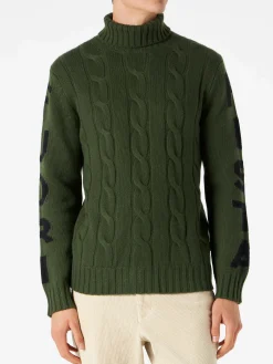 Maglia da uomo a collo alto intrecciata con stampa Fuori pista