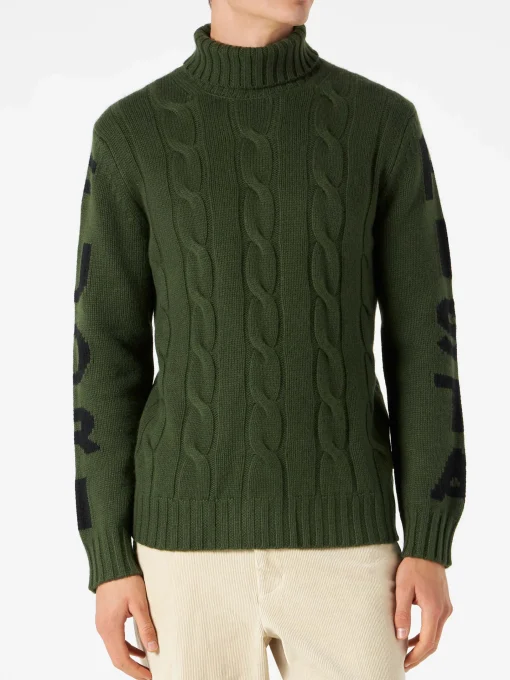 Maglia da uomo a collo alto intrecciata con stampa Fuori pista
