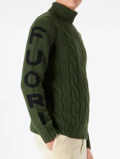 Maglia da uomo a collo alto intrecciata con stampa Fuori pista