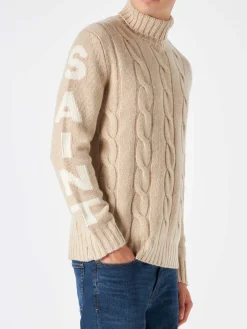 Maglia da uomo a collo alto intrecciata con stampa Saint Barth