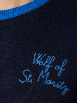 Maglia da uomo blu navy con ricamo Lupo di St. Moritz