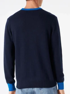 Maglia da uomo blu navy con ricamo Lupo di St. Moritz