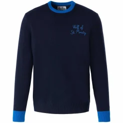 Maglia da uomo blu navy con ricamo Lupo di St. Moritz