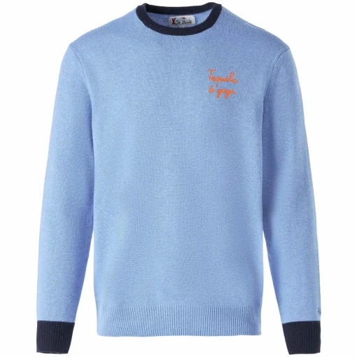 Maglia da uomo celeste con ricamo Tequila à gogo