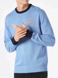 Maglia da uomo celeste con ricamo Tequila à gogo