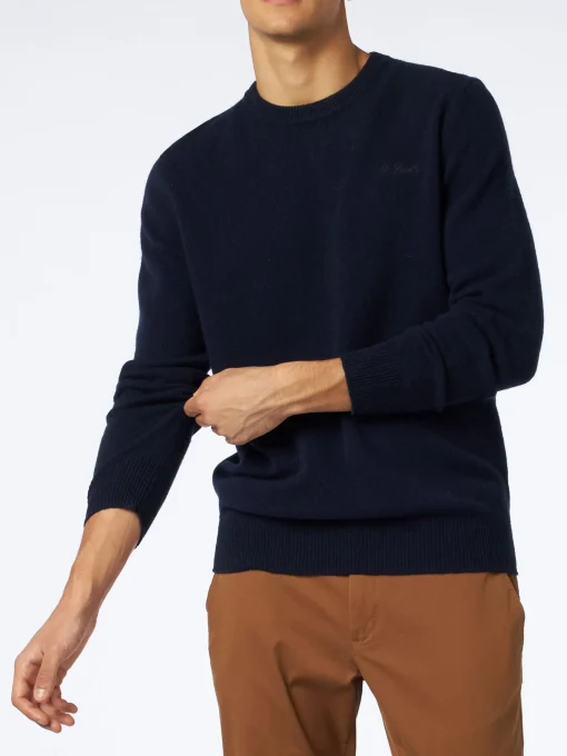 Maglia da uomo girocollo blu con ricamo St. Barth