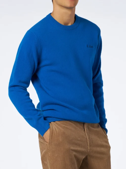Maglia da uomo girocollo bluette con ricamo St. Barth