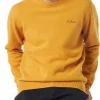 Maglia da uomo girocollo giallo ocra con ricamo St. Barth