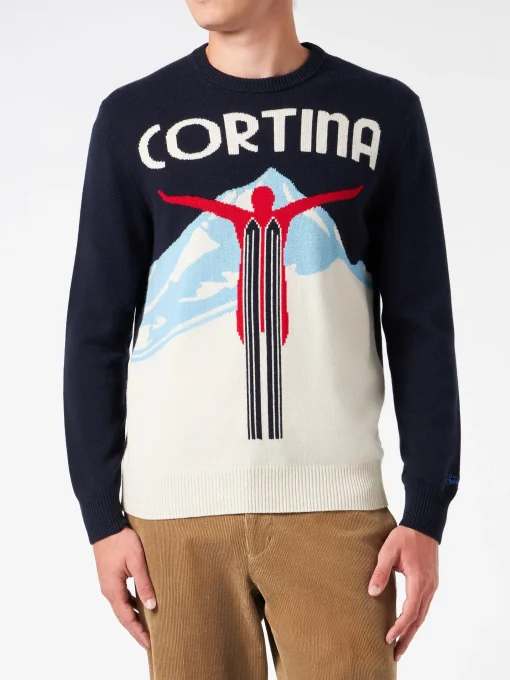 Maglia da uomo girocollo con stampa jacquard cartolina Cortina
