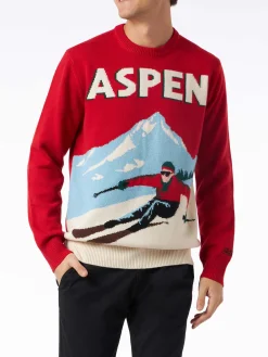 Maglia da uomo girocollo con stampa jacquard cartolina Aspen