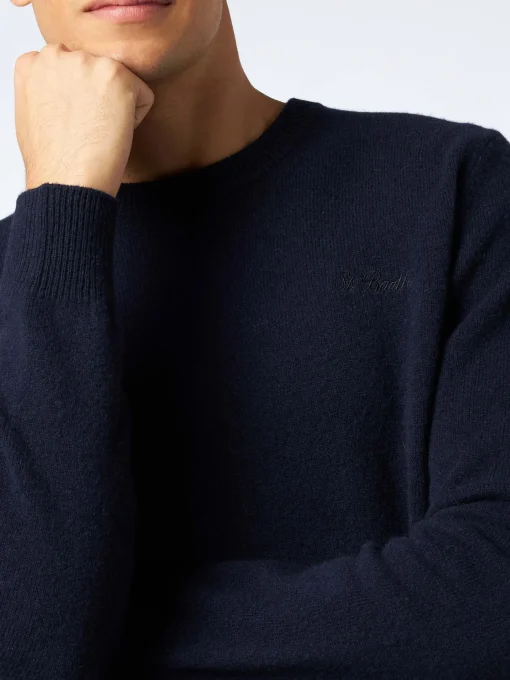 Maglia da uomo girocollo blu con ricamo St. Barth