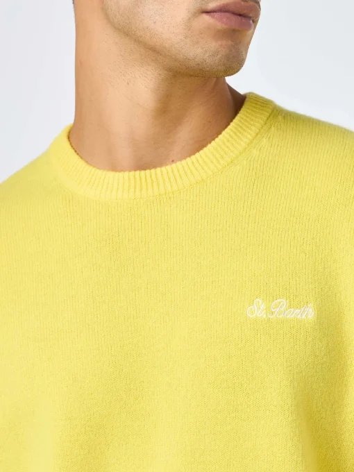 Maglia da uomo girocollo gialla con ricamo St. Barth