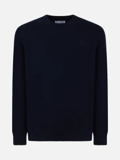 Maglia da uomo girocollo blu con ricamo St. Barth