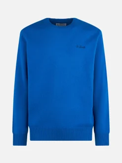 Maglia da uomo girocollo bluette con ricamo St. Barth