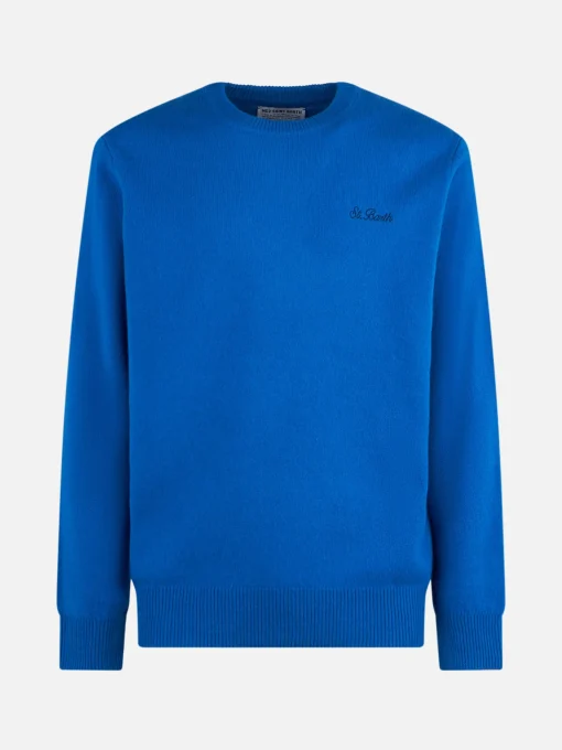 Maglia da uomo girocollo bluette con ricamo St. Barth