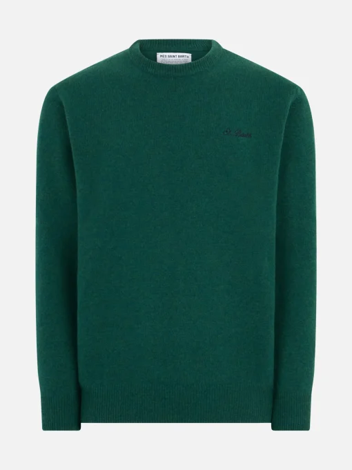 Maglia da uomo girocollo verde con ricamo St. Barth