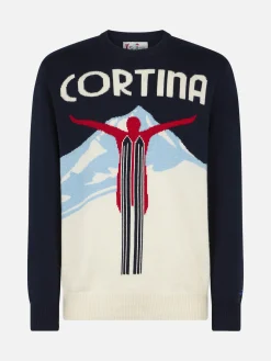 Maglia da uomo girocollo con stampa jacquard cartolina Cortina