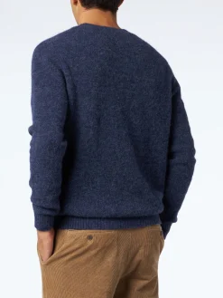 Maglia da uomo in lana stretch blu navy con ricamo St. Barth