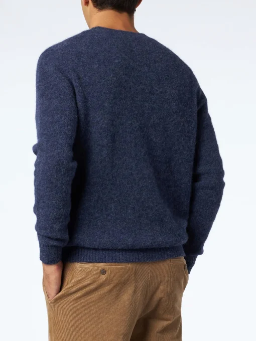 Maglia da uomo in lana stretch blu navy con ricamo St. Barth