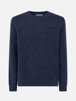 Maglia da uomo in lana stretch blu navy con ricamo St. Barth