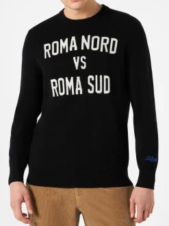 Maglia da uomo nera stampa Roma Nord vs Roma Sud