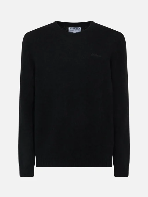 Maglia nera da uomo in lana stretch con ricamo St. Barth