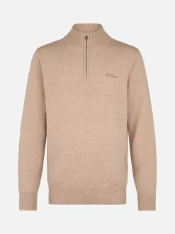 Maglione beige in lambswool con cerniera a un quarto da uomo Jermyn