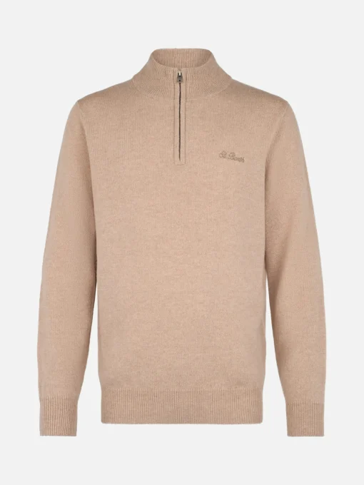 Maglione beige in lambswool con cerniera a un quarto da uomo Jermyn