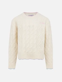 Maglione bianco da bambina tricot Gretta con dettagli a contrasto