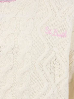 Maglione bianco da bambina tricot Gretta con dettagli a contrasto