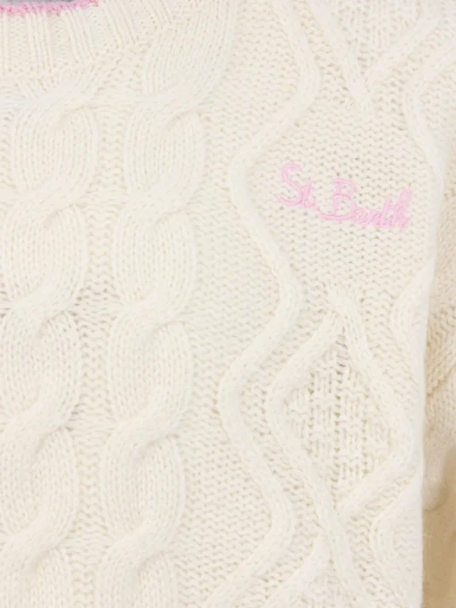 Maglione bianco da bambina tricot Gretta con dettagli a contrasto