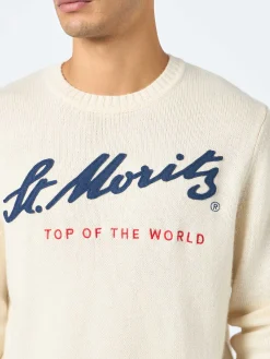 Maglione bianco da uomo Bombardino con stampa St. Moritz Top of the World | ST. MORITZ TOP OF THE WORLD SPECIAL EDITION