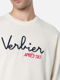 Maglione bianco da uomo Heron con ricamo Verbier apres ski