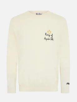 Maglione bianco da uomo Heron con ricamo King of apres ski