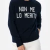 Maglione blu da donna New Queen con stampa Non me lo merito