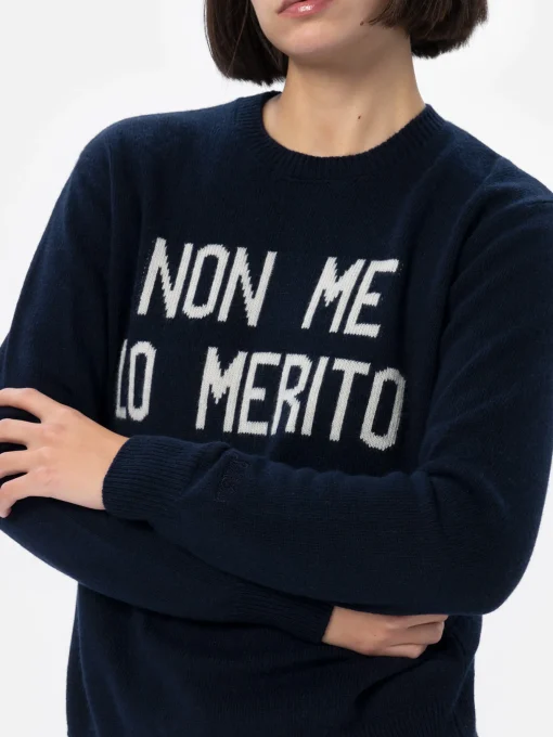 Maglione blu da donna New Queen con stampa Non me lo merito