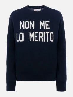 Maglione blu da donna New Queen con stampa Non me lo merito
