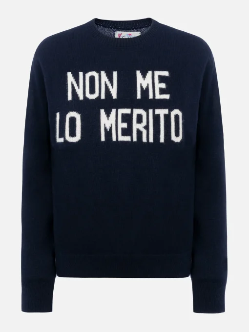 Maglione blu da donna New Queen con stampa Non me lo merito