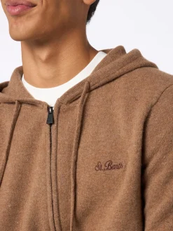 Maglione con cappuccio Notting in lambswool color cammello da uomo