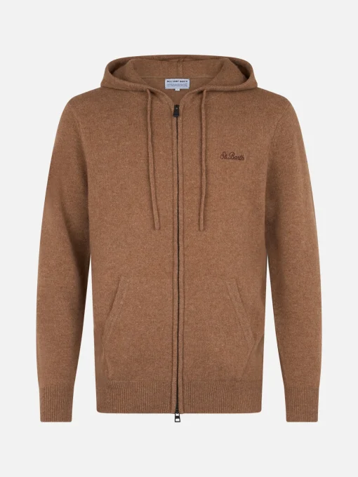 Maglione con cappuccio Notting in lambswool color cammello da uomo