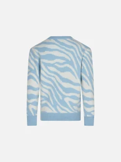 Maglione da bambina garzato stampa zebrata con ricamo Wild Girl
