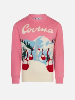 Maglione da bambina girocollo con cartolina di Courmayeur