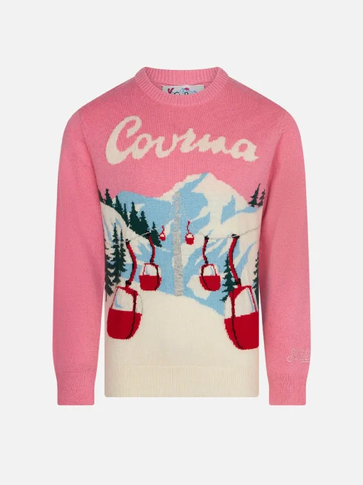 Maglione da bambina girocollo con cartolina di Courmayeur
