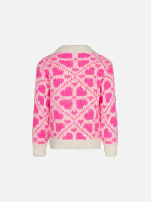 Maglione da bambina girocollo garzato con stampa cuori
