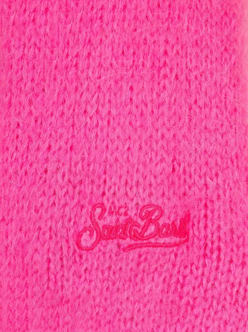 Maglione da bambina girocollo garzato con scritta Apres chic