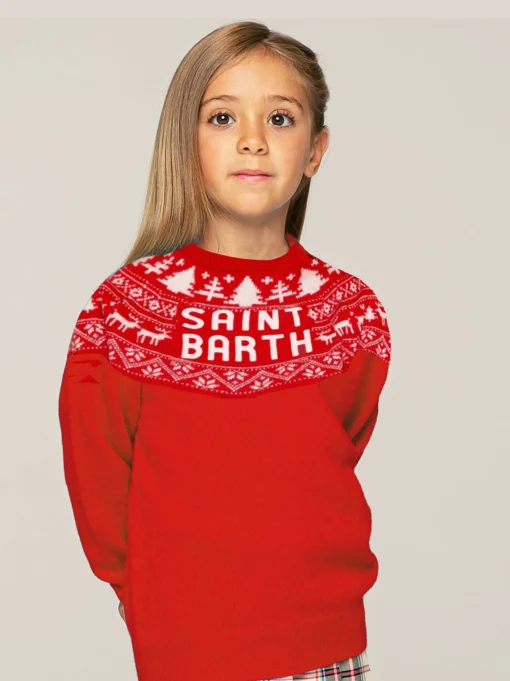 Maglione da bambina in stile norvegese con stampa Saint Barth