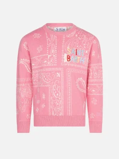Maglione da bambina stampa bandana con ricamo Saint Barth